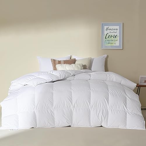 Miniatura 3 de Alanzimo Edredón de lujo de plumón de ganso tamaño King para todas las estaciones, ropa de cama blanca cálida media, relleno de edredón de plumas de