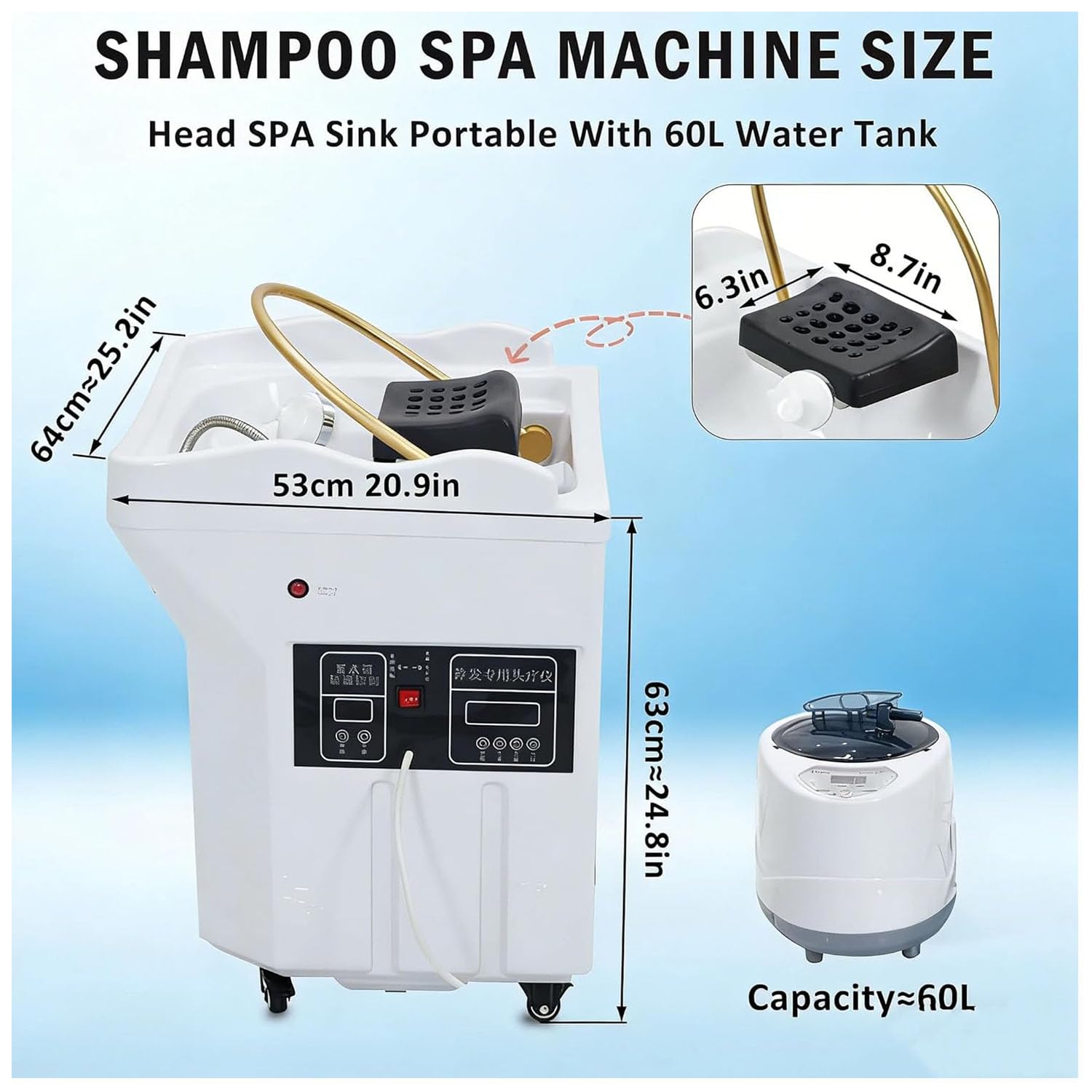 Japanese Head Spa Waschbecken Tragbares Head-Spa Gerät AusrüStung Mobiles Shampoo-Becken Mit 60-L-Wassertank Shampoo-Becken Mit Wasserzirkulation Begasung Zur Shampooniererlebnis
