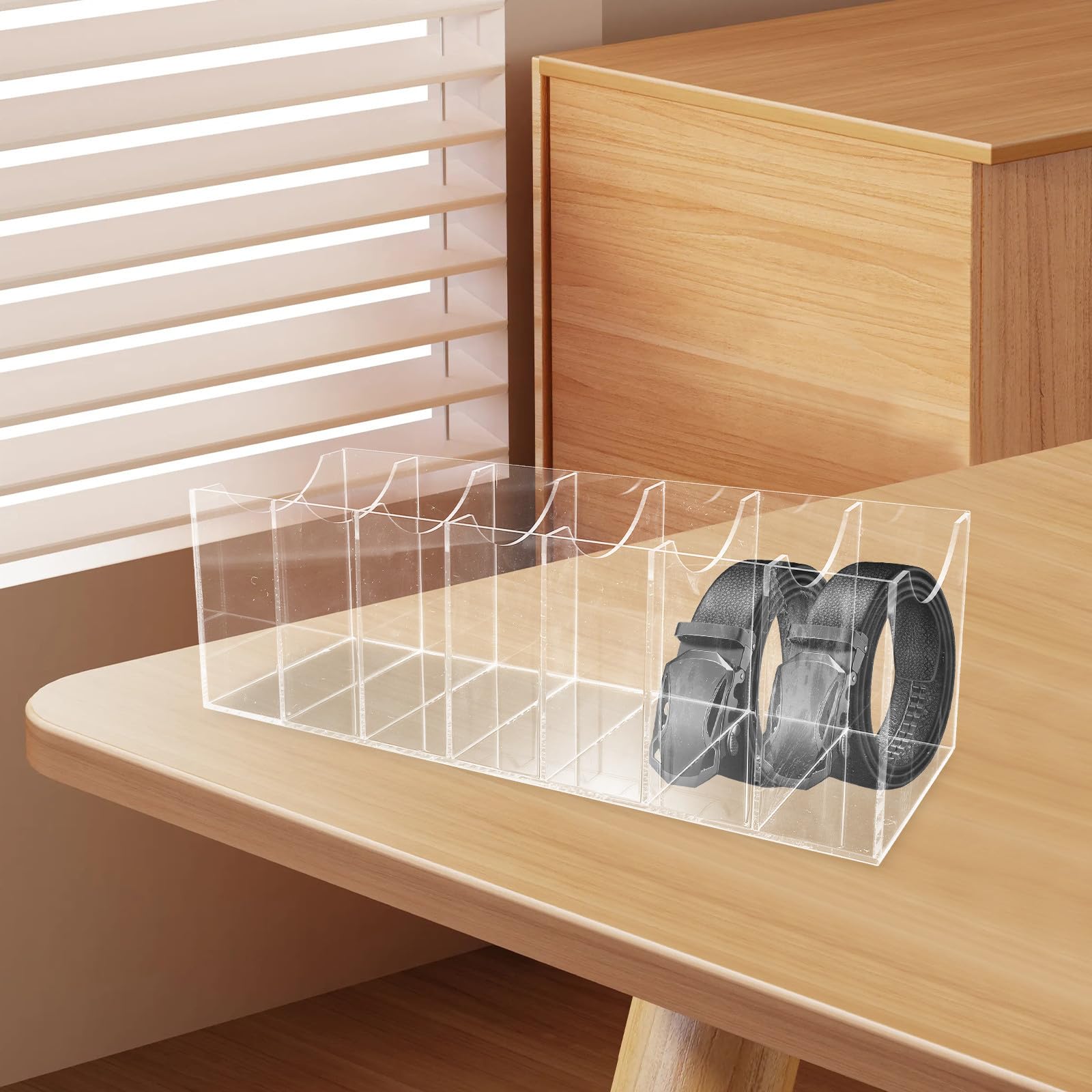 Gürtel Aufbewahrungsbox aus Acryl, Transparent mit 7 Fächern | Schreibtisch und Kleiderschrank Schubladen, Moderner Minimalismus, Durchsichtiger Organizer für Gürtel