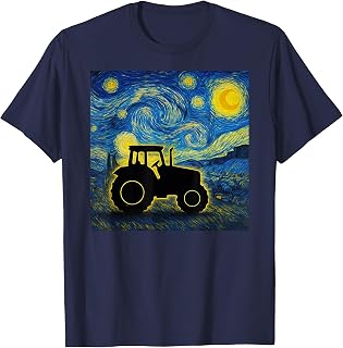 Van Gogh Starry Night Tractor Vehicle for Farmers T-Shirt