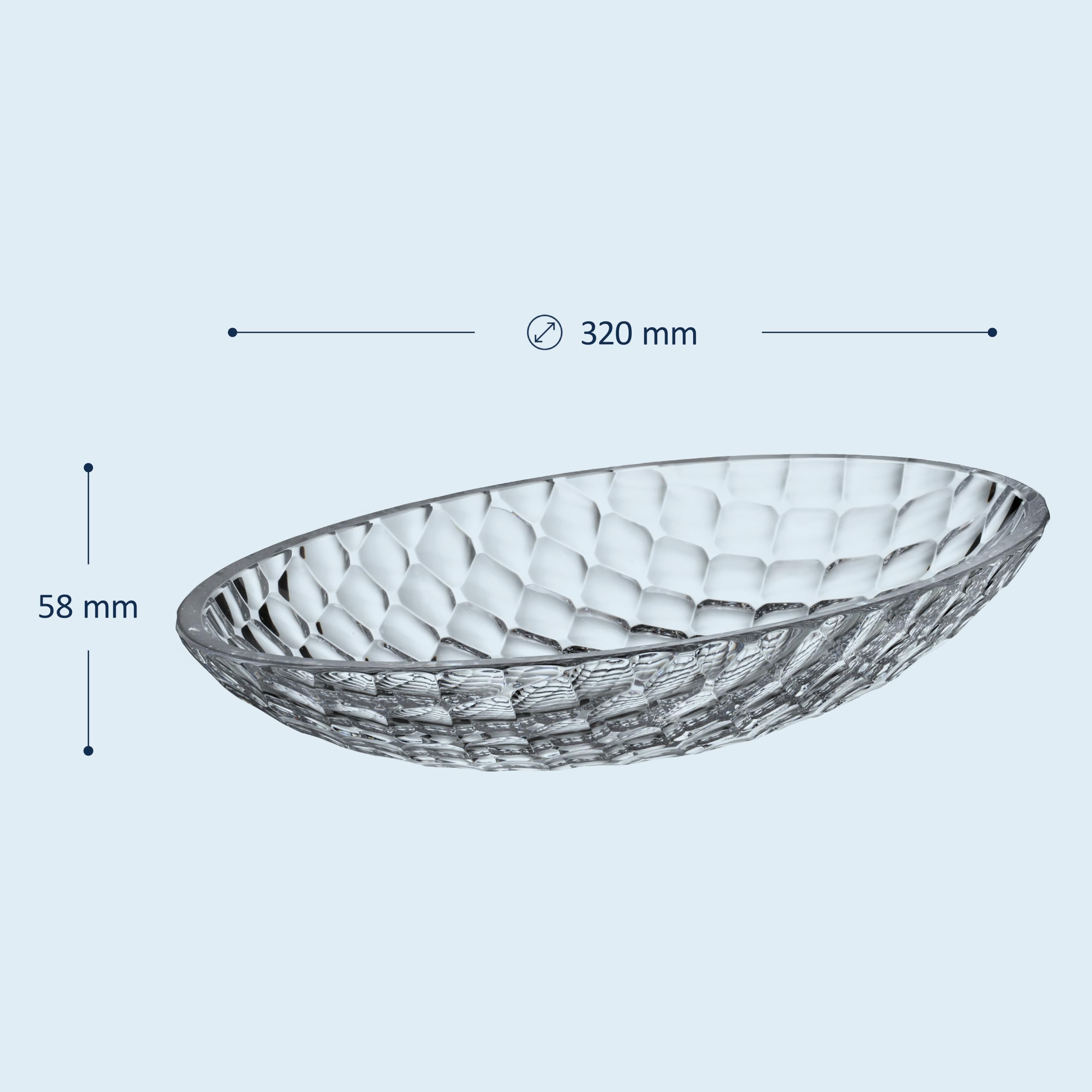 Crystal Bohemia Glasschale - 320 × 190 × 58 mm, Spülmaschinenfest, Kratzfest & Hitzebeständig - Servierschale aus Kristallglas für Obst, Salat, Snacks & Desserts - Ideal für Küche, Buffet & Deko
