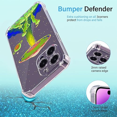 Miniatura 8 de Roemary Funda Aliens para iPhone 13 Pro con diseño de estrellas espaciales, patrón de OVNI trippy con protector de pantalla Buffertech de 6.6 pies