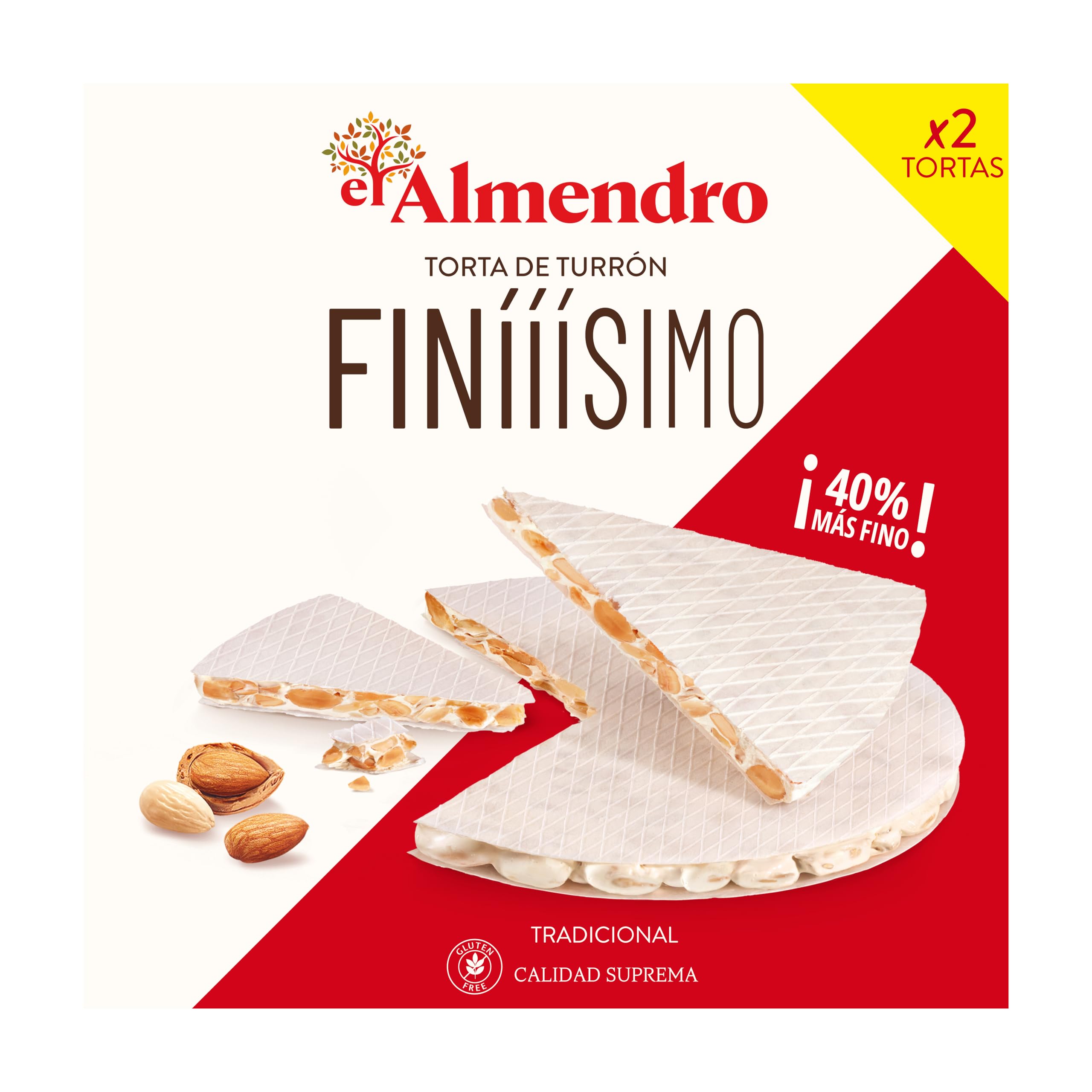 El Almendro, Torta de Turrón Finííísimo, Turrón con Miel y Almendras Seleccionadas, Sin Gluten, Aromas, Colorantes ni Aceite de Palma, Ideal para Cesta Navidad, Made in Spain, 170 Gramos