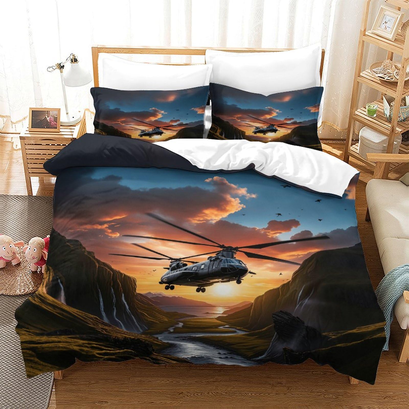 Dafufbw Boys Chinook Luxe Duvet Cover Set Hidden Zipper Helicopter Quilt Cover Set With Pillowcases Bedding Set Soft Microfiber Comforter Cover For Kids & Adults Double（200X200cm）