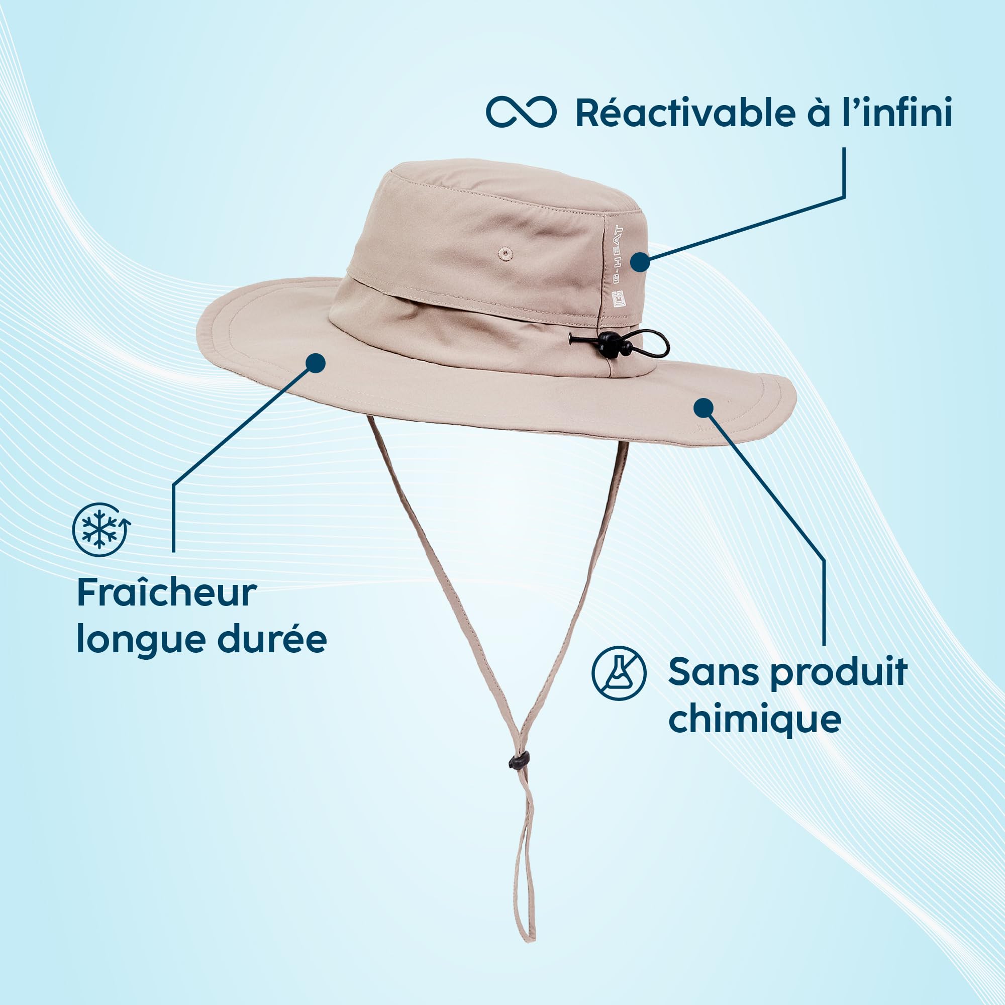 G-HEAT - Chapeau Rafraîchissant Anti-UV UPF50+ | Léger, Respirant et Réutilisable | Idéal pour Soleil, Été, Randonnée, Jardinage, Activités Extérieures