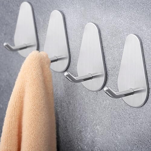 Ganchos adhesivos para colgar toallas o batas, paquete de 4 ganchos de acero inoxidable resistentes para baño, cocina, ganchos adhesivos para