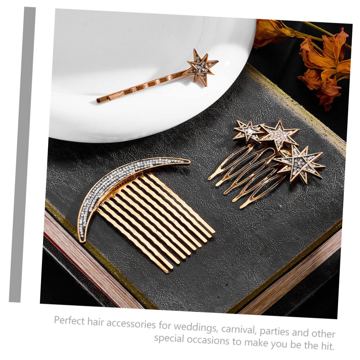 minkissy 4 Juegos Horquilla Estrella Peine Lateral Con Pinza Para El Cabello Peine Del Lado De La Boda Pasador De Pelo Para La Decoración Novia Aleación Pinza Para La Cabeza Cristal