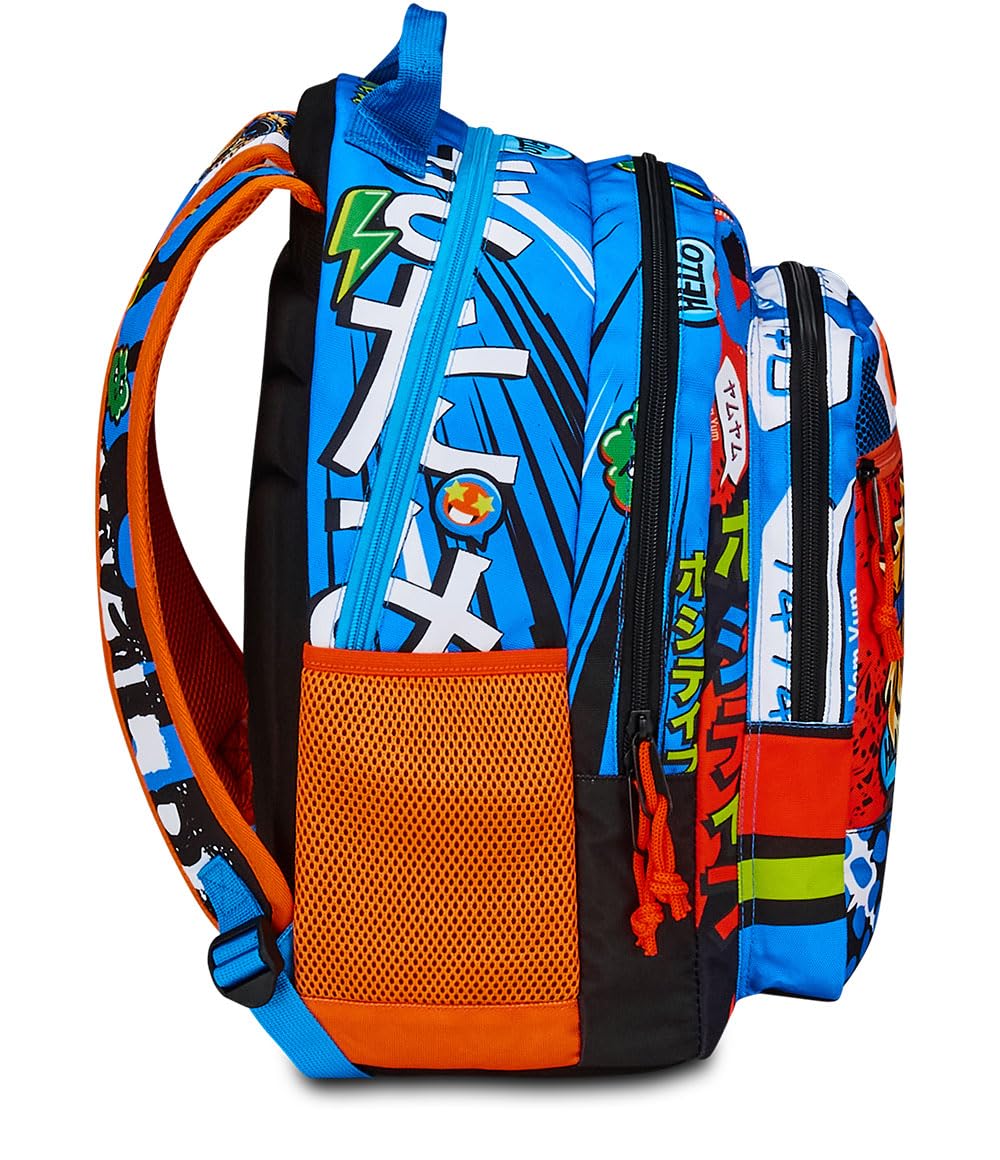 Mitama Zaino Triplo Scomparto Tiger Wild con Tasca frontale, Blu e Nero, Scuola Elementare e Tempo Libero, Bambino Ragazzo