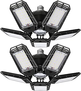 2 Pack LED Garage Light, 150W Ultra Bright Shop Light with 5 Adjustable Panels,15000LM 6500K E26/E27 Deformable Ceiling Lights for Garage, Workshop