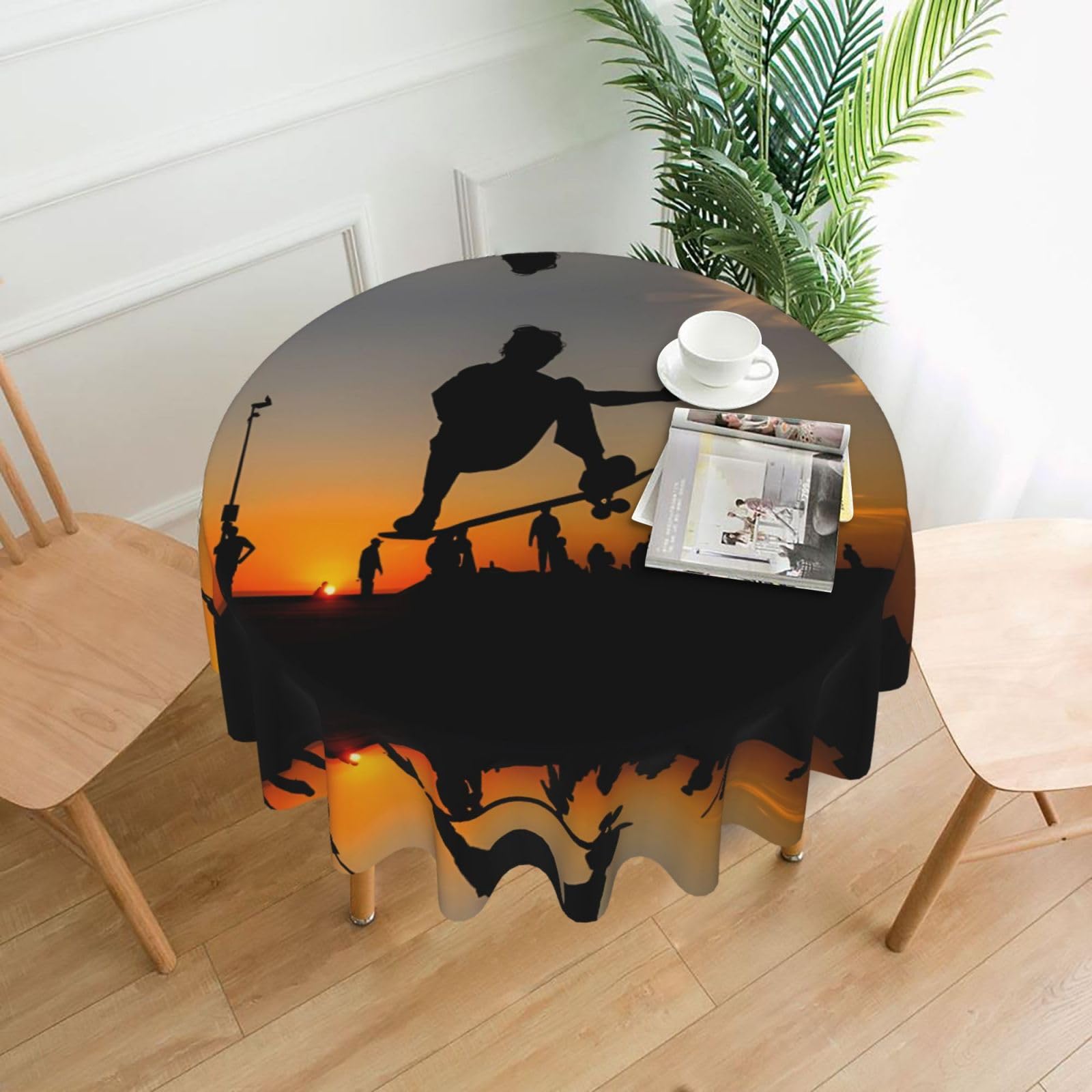 YYHWHJDE Skateboard Prints 60in Round Decorative Tablecloth – High-Grade Polyester Throw for Stylish Dining & Event Table Protection