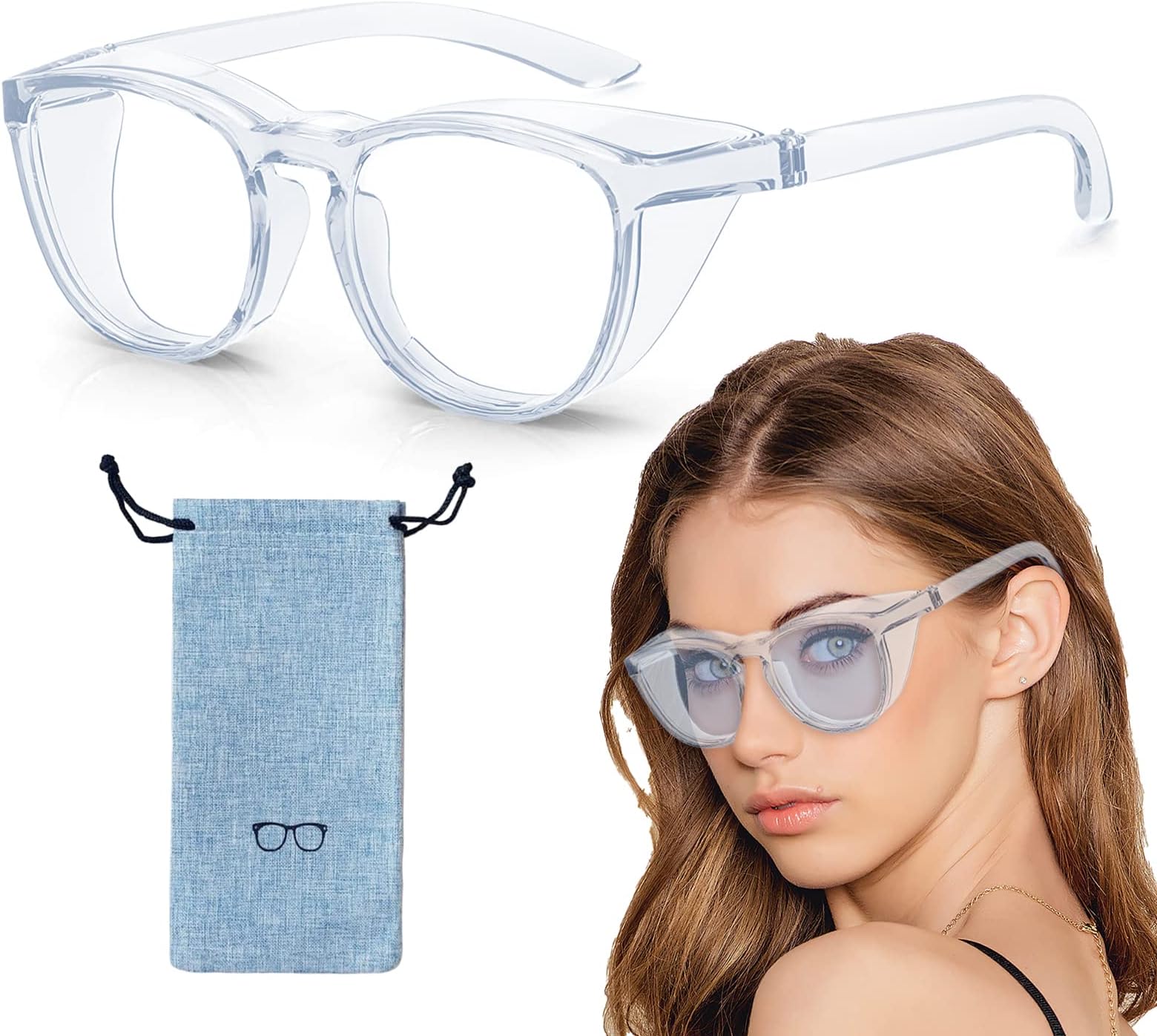 Safety Goggles, 1 Pairs Transparent Anti-Fog Goggles Anti Dust Sand Prevention Safety Glasses Scratch Resistant Side Shields Protective Eyewear wiht Pouch for Outdoor Work and Activities Construction