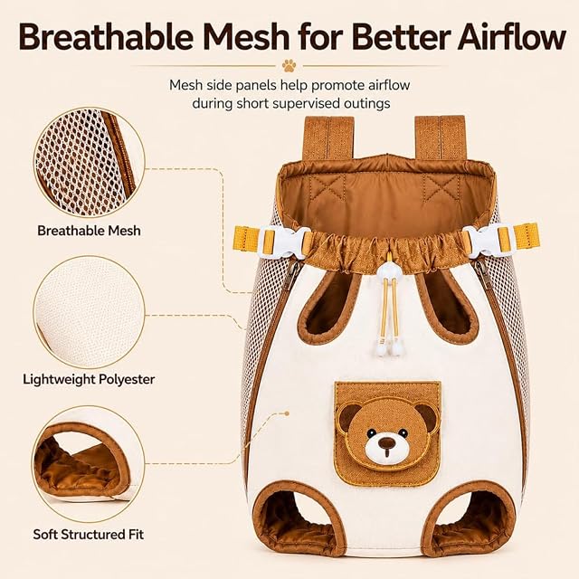 Foto 5 de 8 de Front Carrier Backpack for Cats Small Dogs, Hands-Free Pet Front Carrier Bag