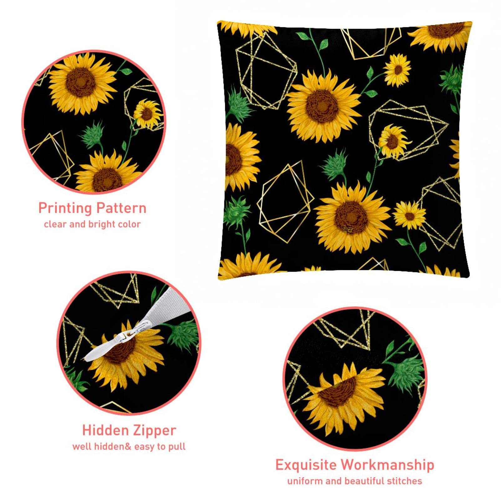 Federa Rettangolare 30x50 Cm Con Stampa Girasoli - Cotone E Lino - Cuscino Divano Letto - Giallo Arancione