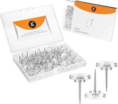 150 Pack Clear Push Pins Flat Head Thumb Tacks in Reusable Box. | By Luxurecourt, For Bulletin Board, Wall Hanging, Cork Board, Shadow Box, Heavy Duty Plastic Head with Steel Point.