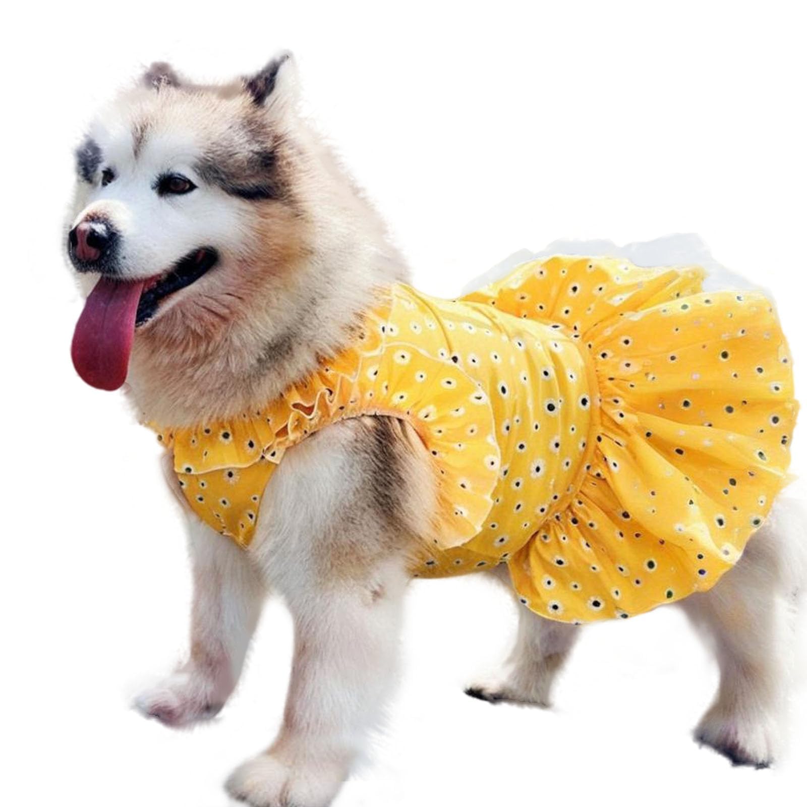 UOSIA Floral Girl Dog Princess Dress - Designer Summer Tutu Skirt for Large Dogs, Lightweight & Breathable, Perfect for Wedding Birthday Party (Yellow