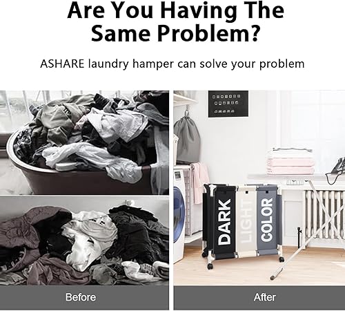 Miniatura 3 de Cesta clasificadora de ropa sucia de 3 secciones con ruedas rodantes, carrito organizador de lavandería para baño, dormitorio, guardería (blanco +