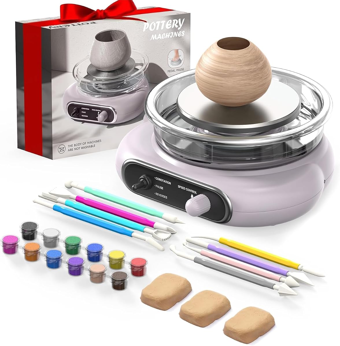 Alldeer Mini rueda de cerámica para niños, adolescentes, niñas principiantes | Plato giratorio de 4,7 pulgadas con pedal, velocidad ajustable, rueda de arcilla eléctrica con 8 herramientas de modelado, kit de cerámica para el hogar