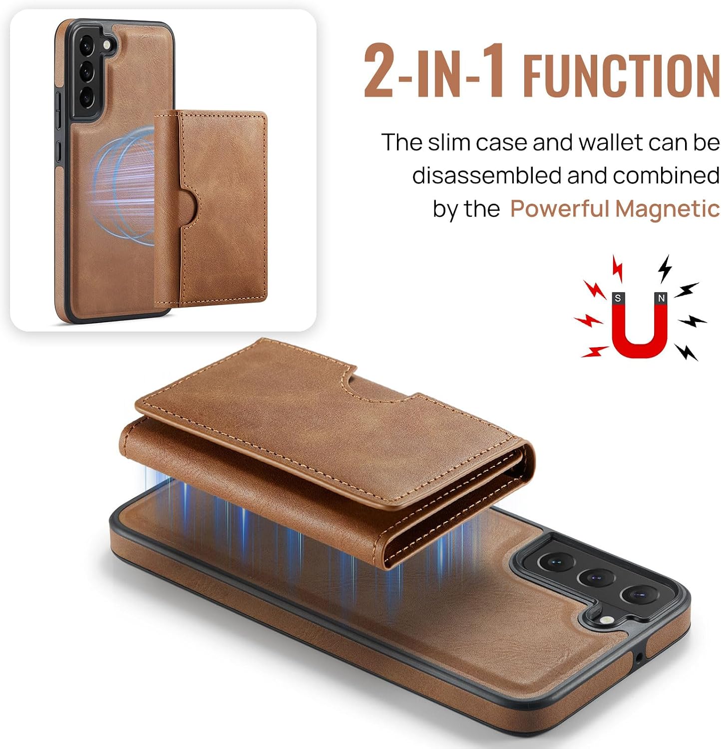 Asuwish Phone Case for Samsung Galaxy S22 Plus S22+ 5G Wallet Magnetic Detachable Cell Cover with Wireless Charging and RFID Blocking Credit Card Holder S22+5G S22plus 22S + S 22 22+ Women Men Brown