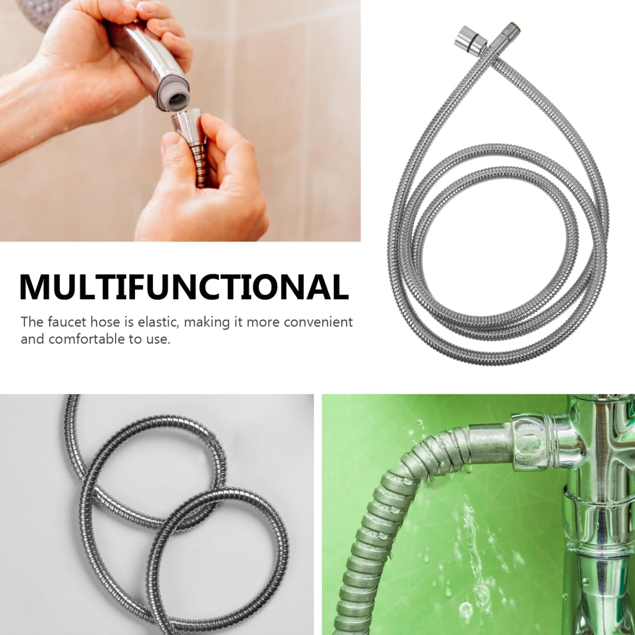 Manguera de ducha flexible antitorceduras de 2 m, conectores macho y hembra, resistente a alta presión, perfecta para uso en el baño