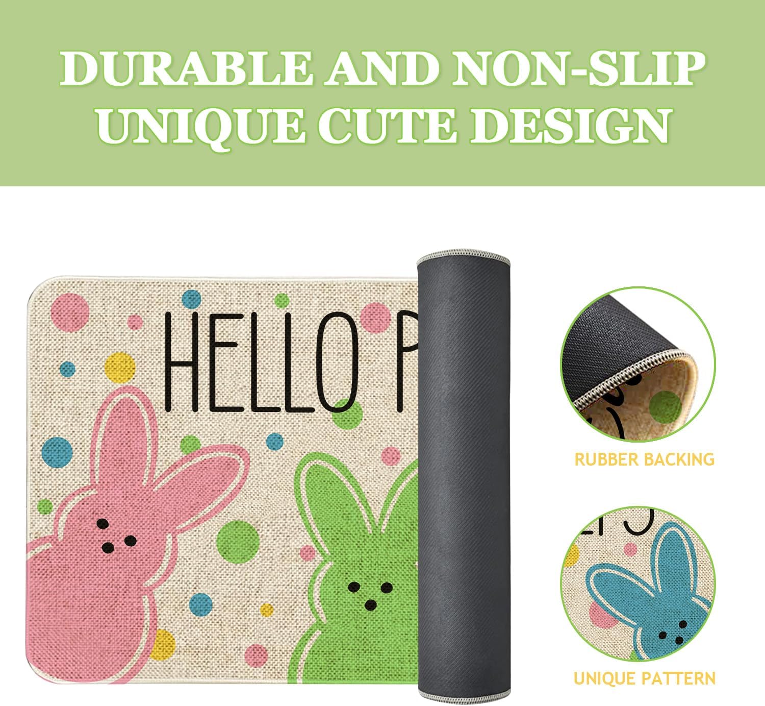 Easter Bunny Doormat 30x17 Inch Hello Peeps Welcome Door Mat Indoor Outdoor Entrance Floor Mats Non-Slip Washable Easter Home Decor Rugs