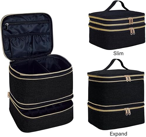 Miniatura 9 de Bolsa de almacenamiento de esmalte de uñas, bolsa de almacenamiento de cosméticos expandible de gran capacidad, de mano, de doble capa, delgada,