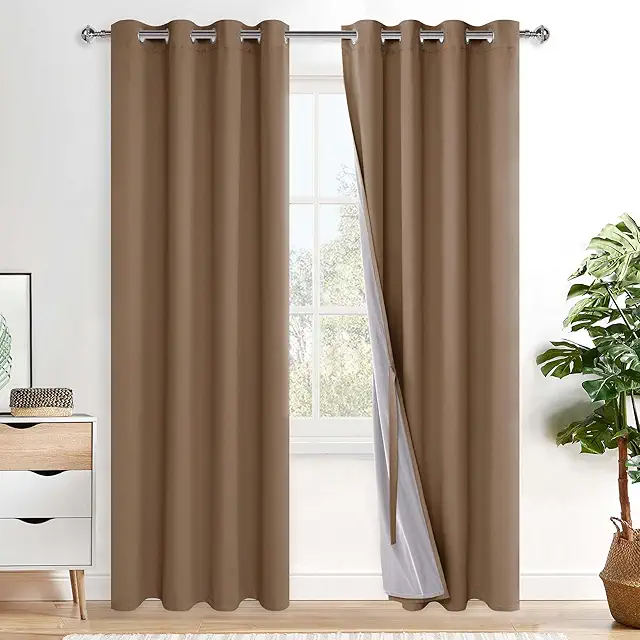 XWZO 100% Opaque Double Layer Heavy Curtains with Eyelets, Set of 2 - Cappuccino
