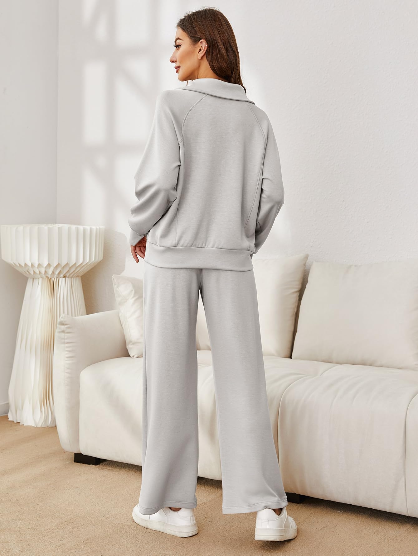 Glamaker 2-teiliger, überschnittener Sweatanzug, Sweatshirt mit Troyerkragen, Hose mit weitem Bein, Lounge-Set, Trainingsanzug