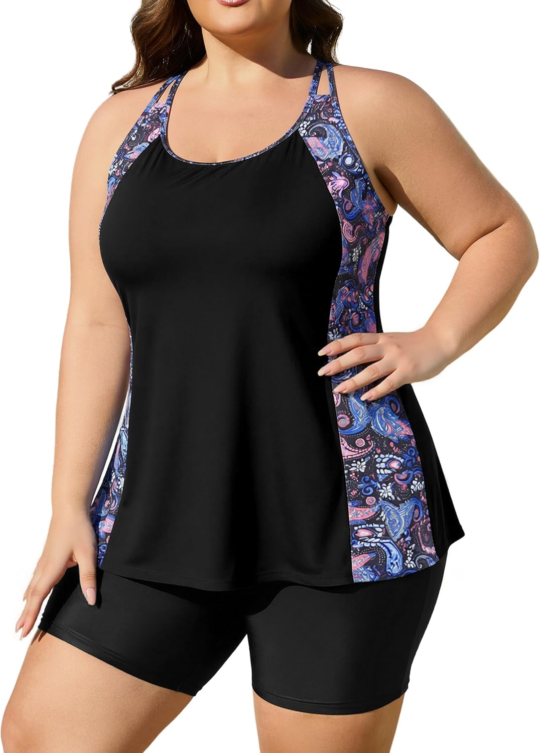 AOVDE Women's Plus Size Tankini Swimsuits: Two Piece Bathing Suits Tank Tops with Boy Shorts Flowy Swimwear for Curvy Women