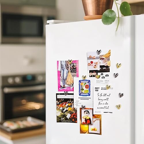 Miniatura 110 de 20 imanes dorados para refrigerador, lindo corazón de amor, imanes decorativos plateados para nevera, juego de imanes de cocina para el hogar