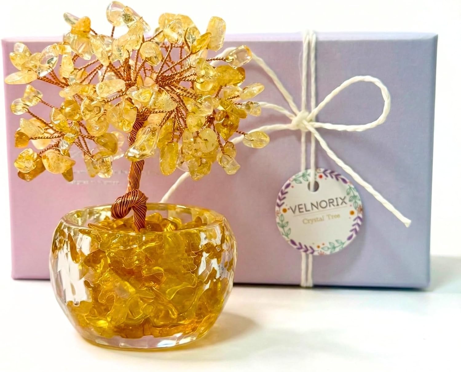 Citrine Crystal Tree of Life - Natural Gemstone Feng Shui Bonsai - Healing Crystals Decor for Home Office, Attract Wealth & Success - Spiritual Gifts for Men & Women (Yellow)