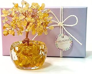 Citrine Crystal Tree of Life - Natural Gemstone Feng Shui Bonsai - Healing Crystals Decor for Home Office, Attract Wealth & Success - Spiritual Gifts for Men & Women (Yellow)