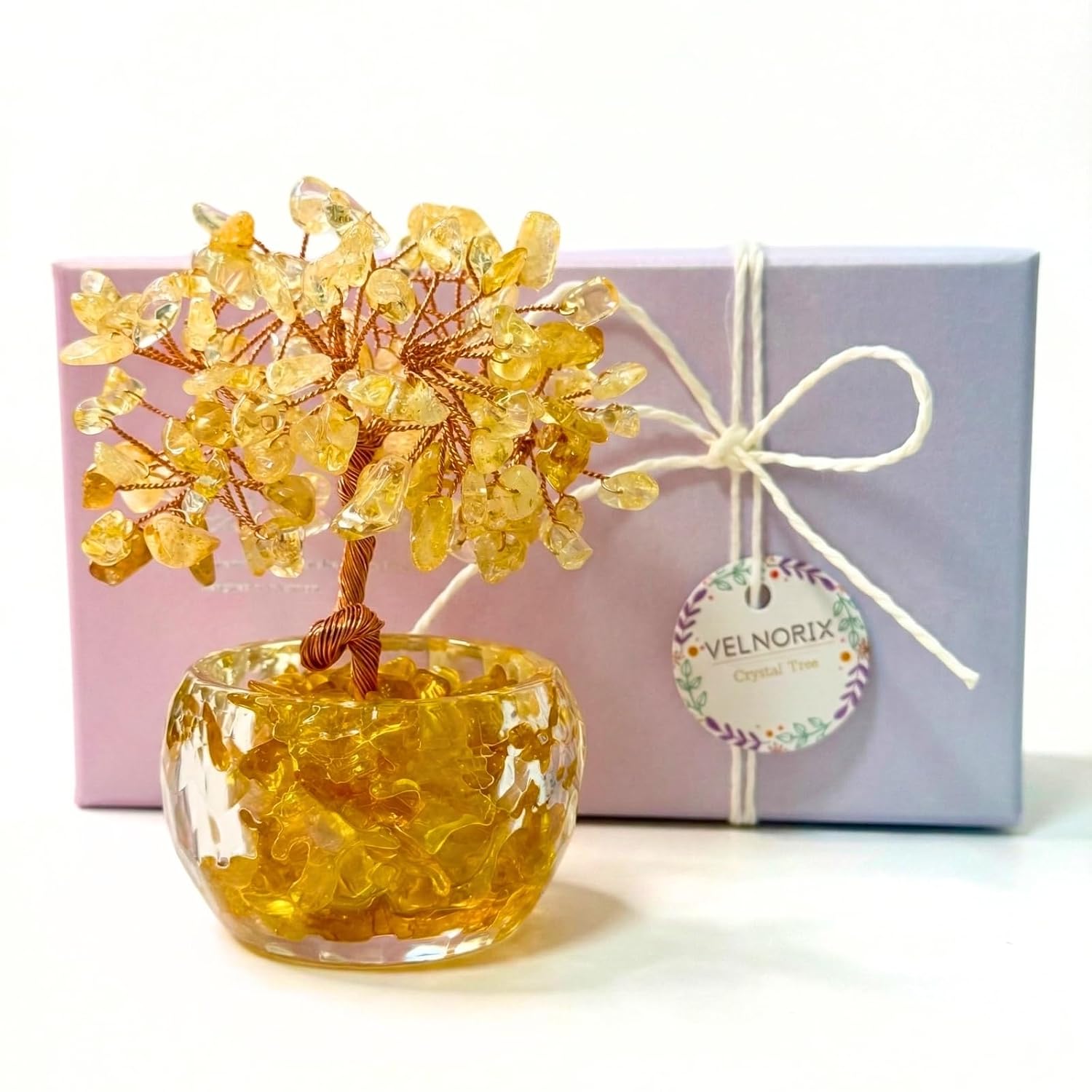 Citrine Crystal Tree of Life - Natural Gemstone Feng Shui Bonsai - Healing Crystals Decor for Home Office, Attract Wealth & Success - Spiritual Gifts for Men & Women (Yellow)