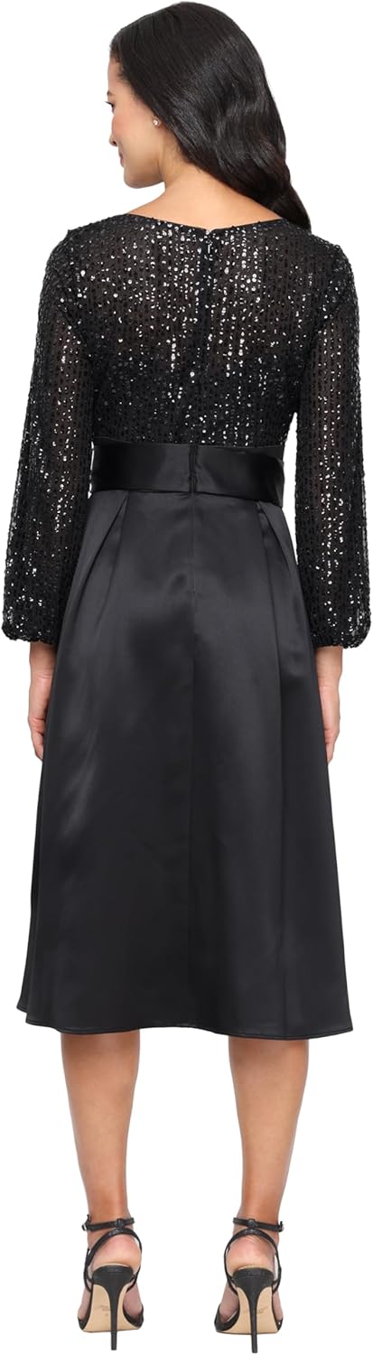 Alex Evenings Womens Plus Size Satin Ballgown Dress with Sleeve - Image 2