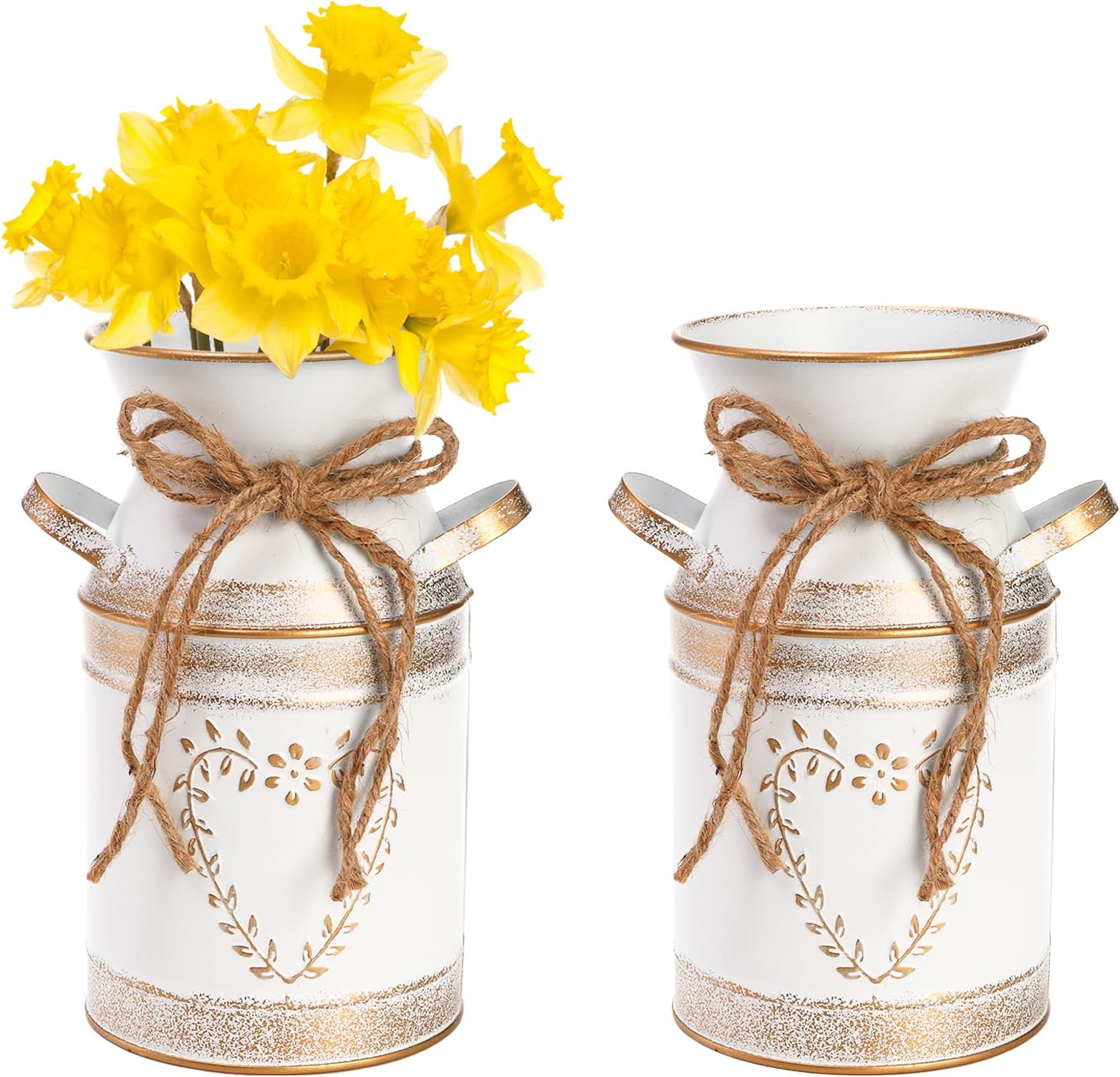 2 Pack Metal Milk Can Rustic Galvanized Vase, 7.5 Inch Shabby Chic Can Jug with Handle, Primitive Decorative Flower Vase Mini Pitcher for Home, Living Room, Kitchen, Farmhouse Decoration