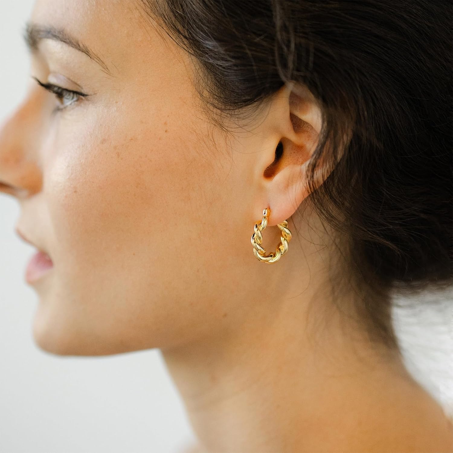 Twisted Gold Hoop Earrings for Women, Thick Chunky Hoops Hypoallergenic Vintage Twist Earings Big - Image 4