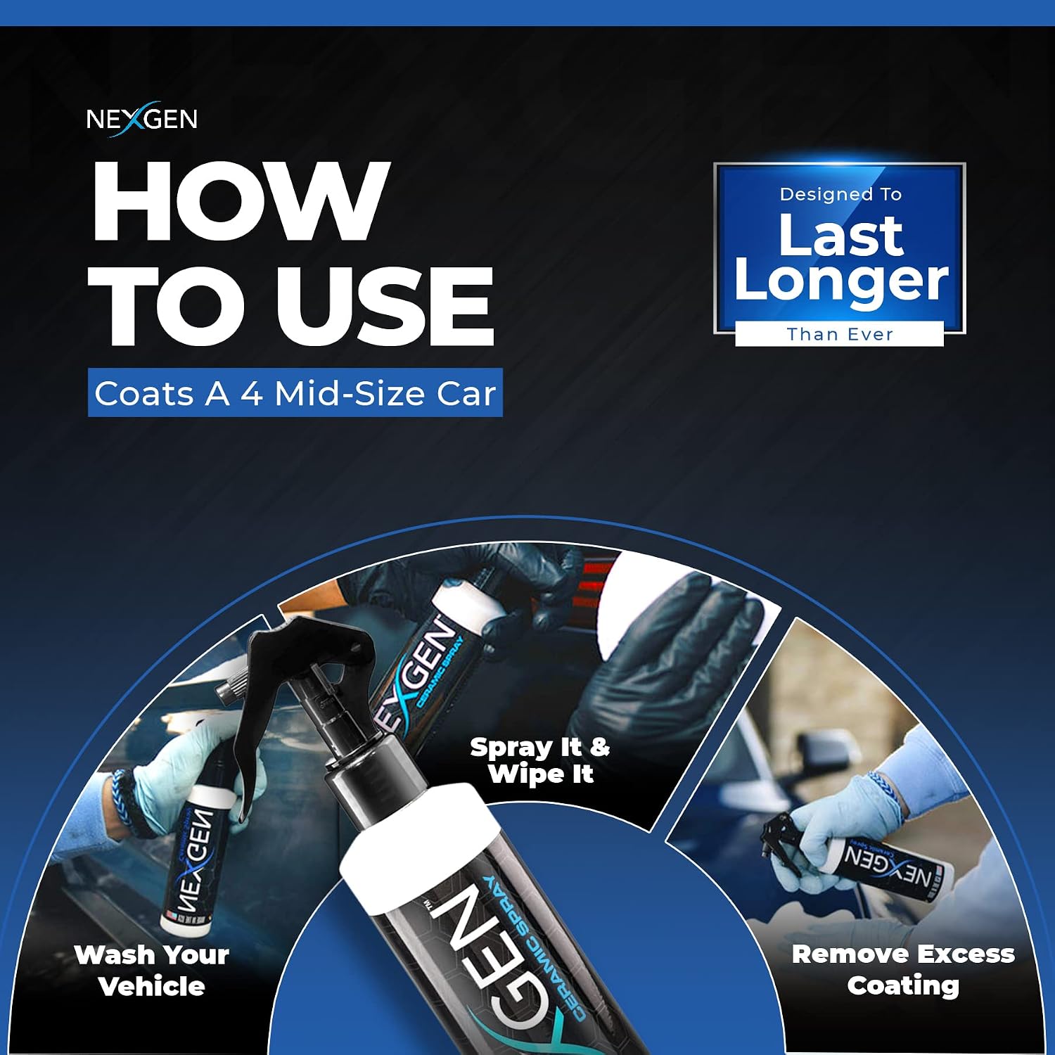 Nexgen Ceramic Spray Silicon Dioxide — Easy to Apply, Ceramic Coating Spray for Cars — Professional-Grade Protective Sealant Polish for Cars, RVs, Motorcycles, Boats, and ATVs — 8oz Bottle