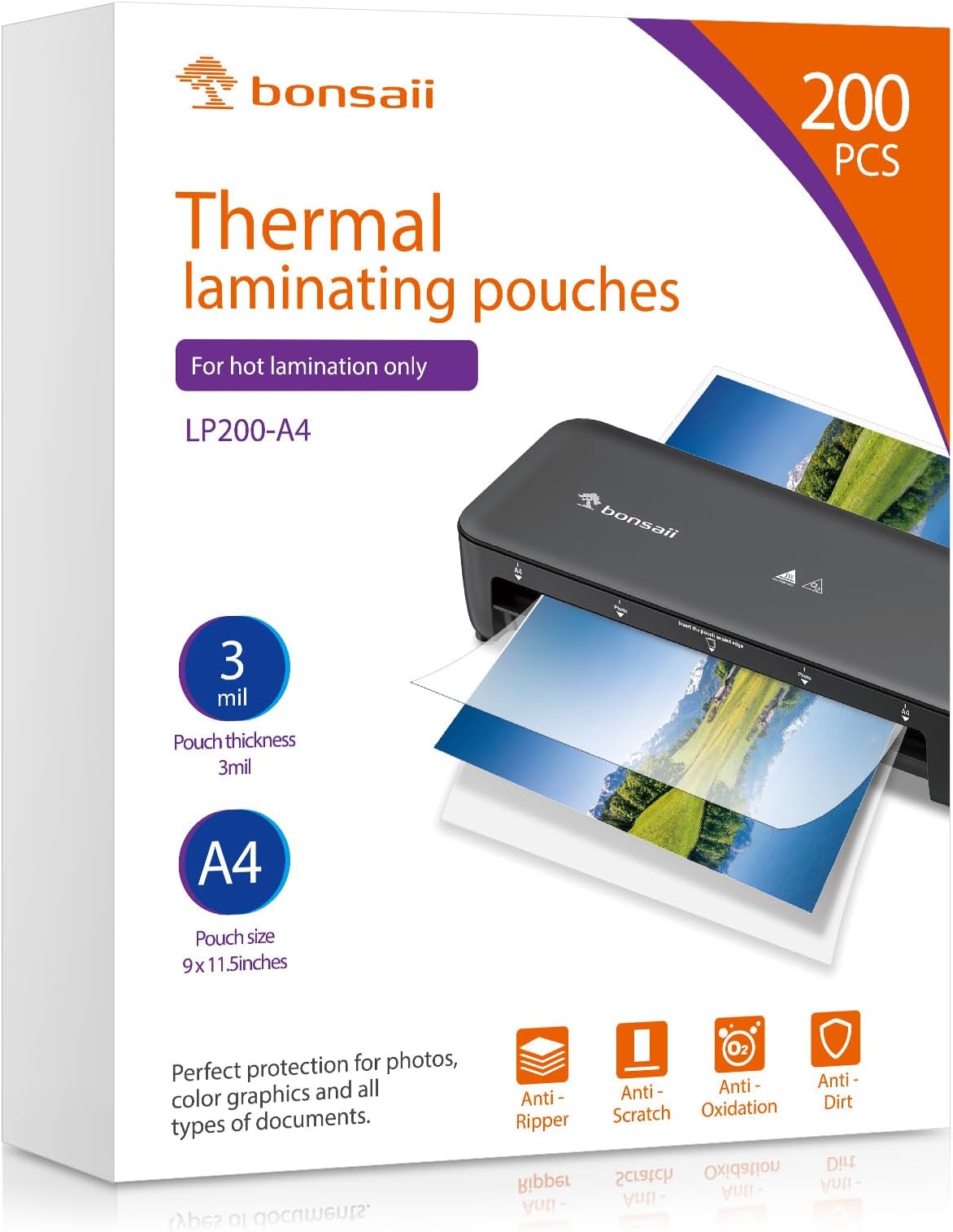 Bonsaii Laminating Sheets, 200 PCS 3mil Thermal Laminating Pouches, 9 x 11.5 inches,Clear and Durable, Suitable for Multiple Fields of Use