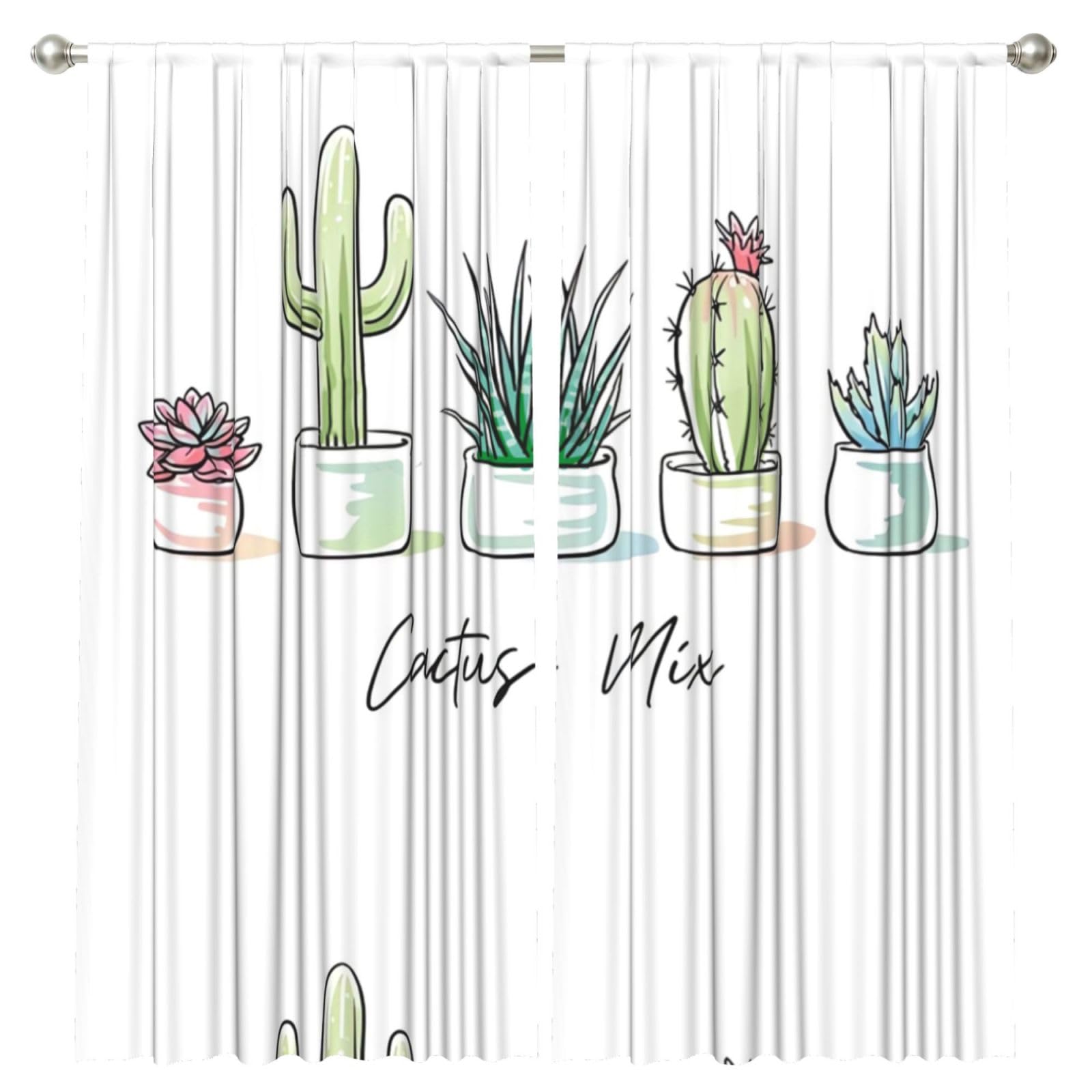 InOmak Cute Cactus Succulent Cacti, 2 Panels Window Curtains 52 x 84 Inch Blackout Curtains for Living Room Bedroom