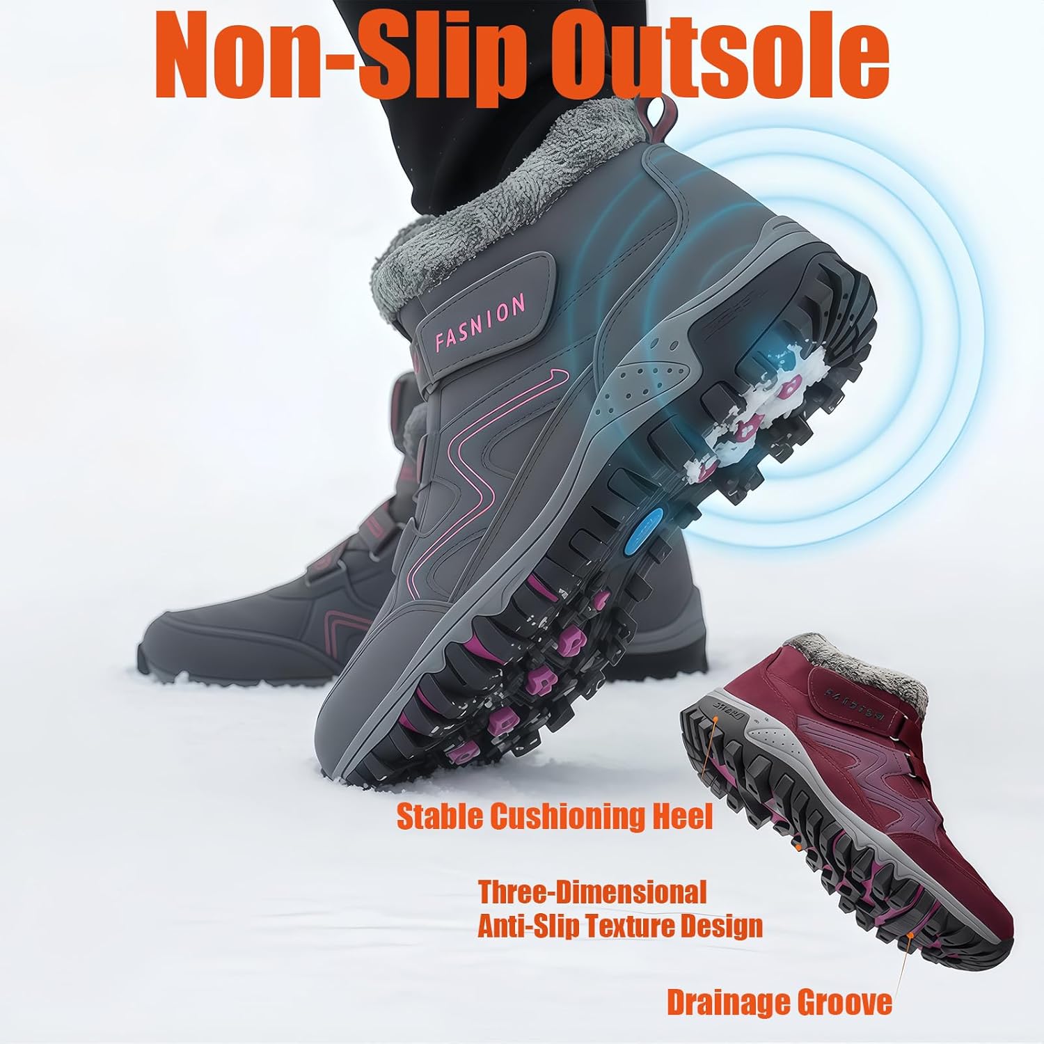 Winter Warm Shoes, Orthopedic Boots, Winter Waterproof Work Boots with Anti-Slip Sole