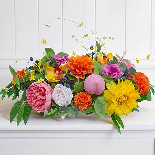 Spring Summer Centerpiece for Table with Peony, Rose & Dahlia