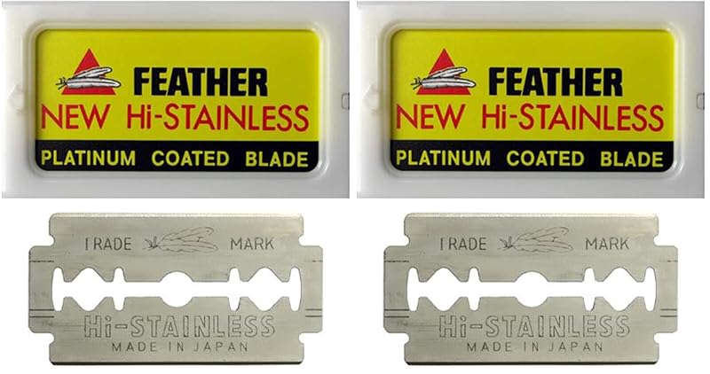 Lâminas Feather de Dois Gumes para Barbeador de Segurança, Aço Inoxidável com Revestimento de Platina, Compatíveis com a Maioria dos Barbeadores de Segurança, Fabricadas no Japão, Pacote com 2