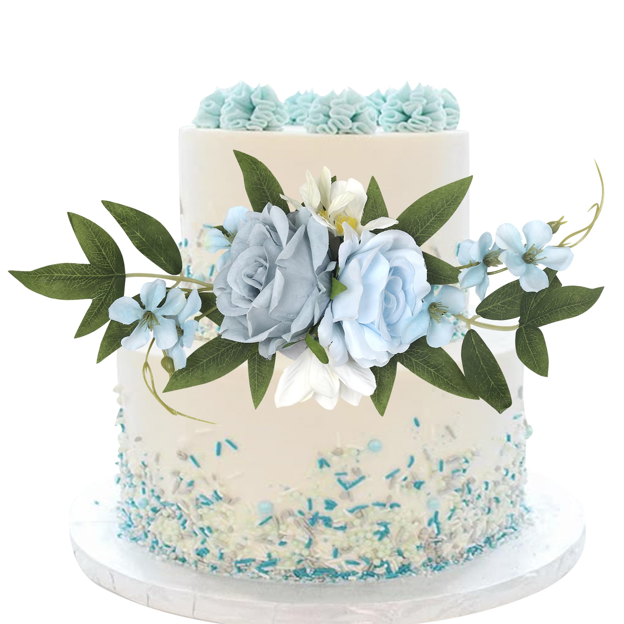 Xsstarmi 1 Pack Assembled Artificial Flower Cake Topper Blue Rose Flower Artificial Leaves Cake Pick Decoration for DIY Wedding Bithday Valentine's Day Party Cake Decorations Supplies