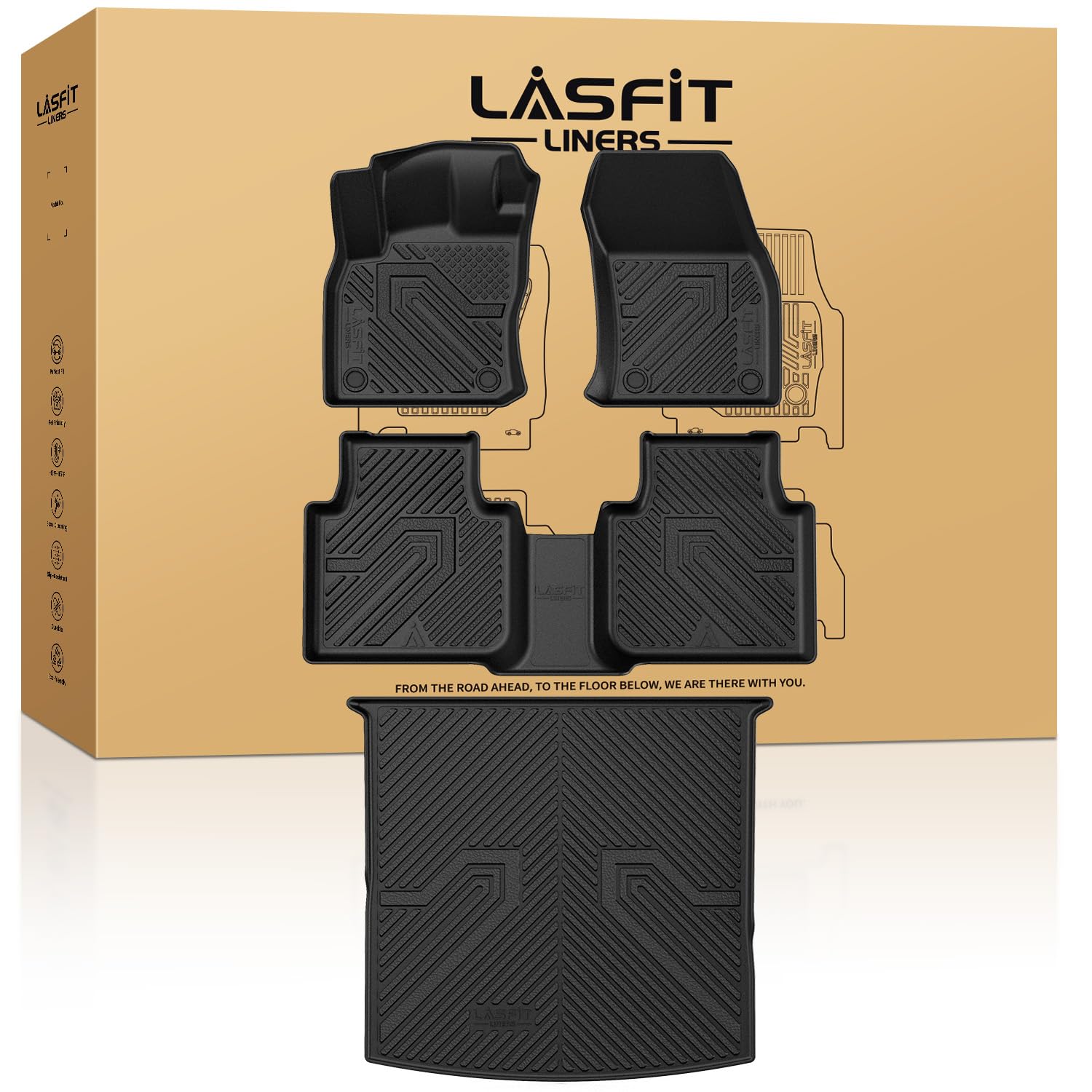 LASFIT Floor Mats & Cargo Mats for Volkswagen VW Tiguan 2024 2023 2022 2021 2020 2019 2018 (Only Fit 5 Seats) All Weather TPE Custom Fit Floor Liners for 1st and 2nd Rows Car Mats & Trunk Mats, Black