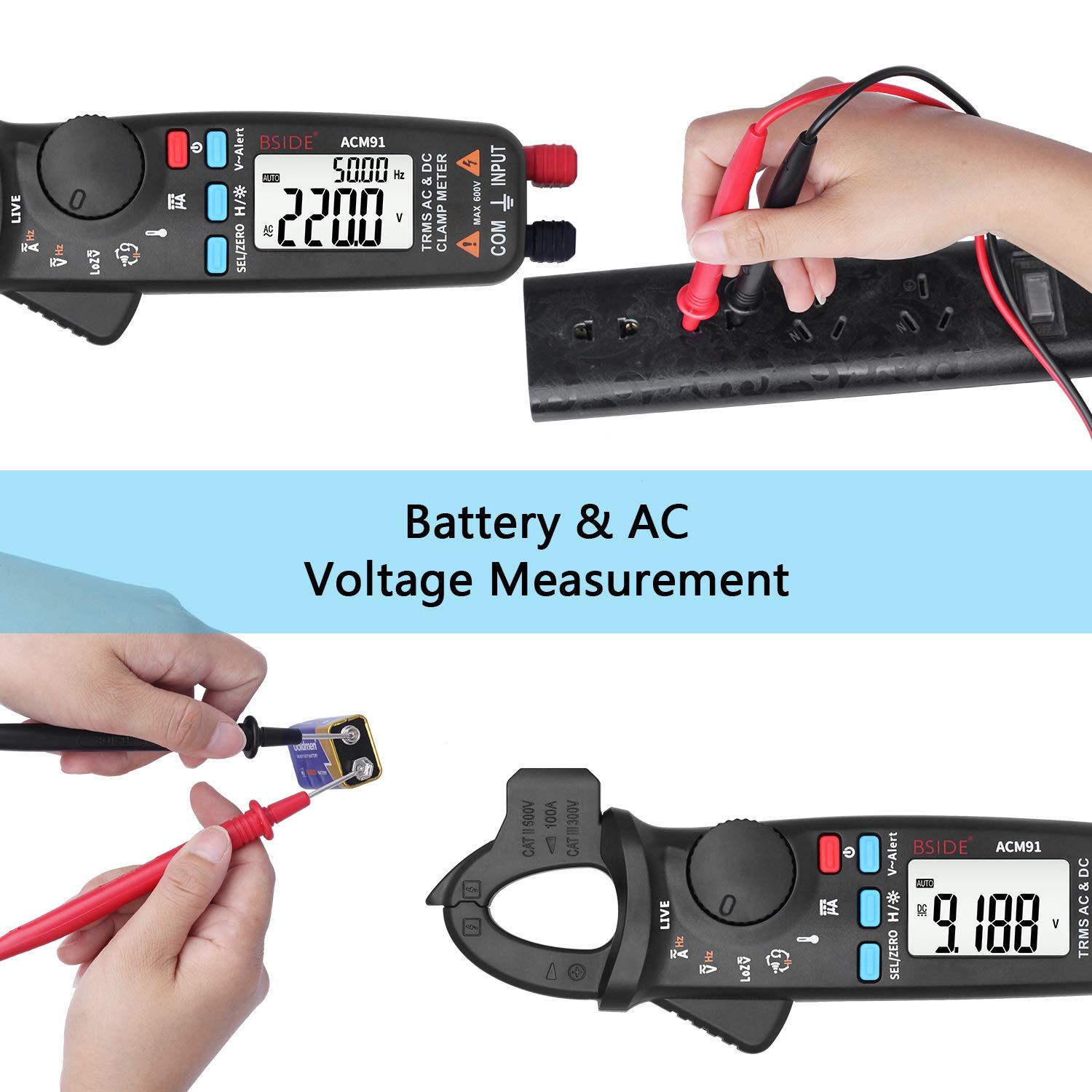 Strommesszange AC/DC Strom TRMS Auto-Ranging 6000 zählt Kapazität Live Check V-Alarm-Tester mit Pocket Clip ACM91 Für Laborzwecke