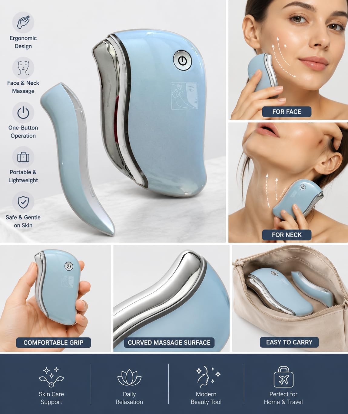 Electric Heated Gua Sha Facial Massager with Heat and Vibration
