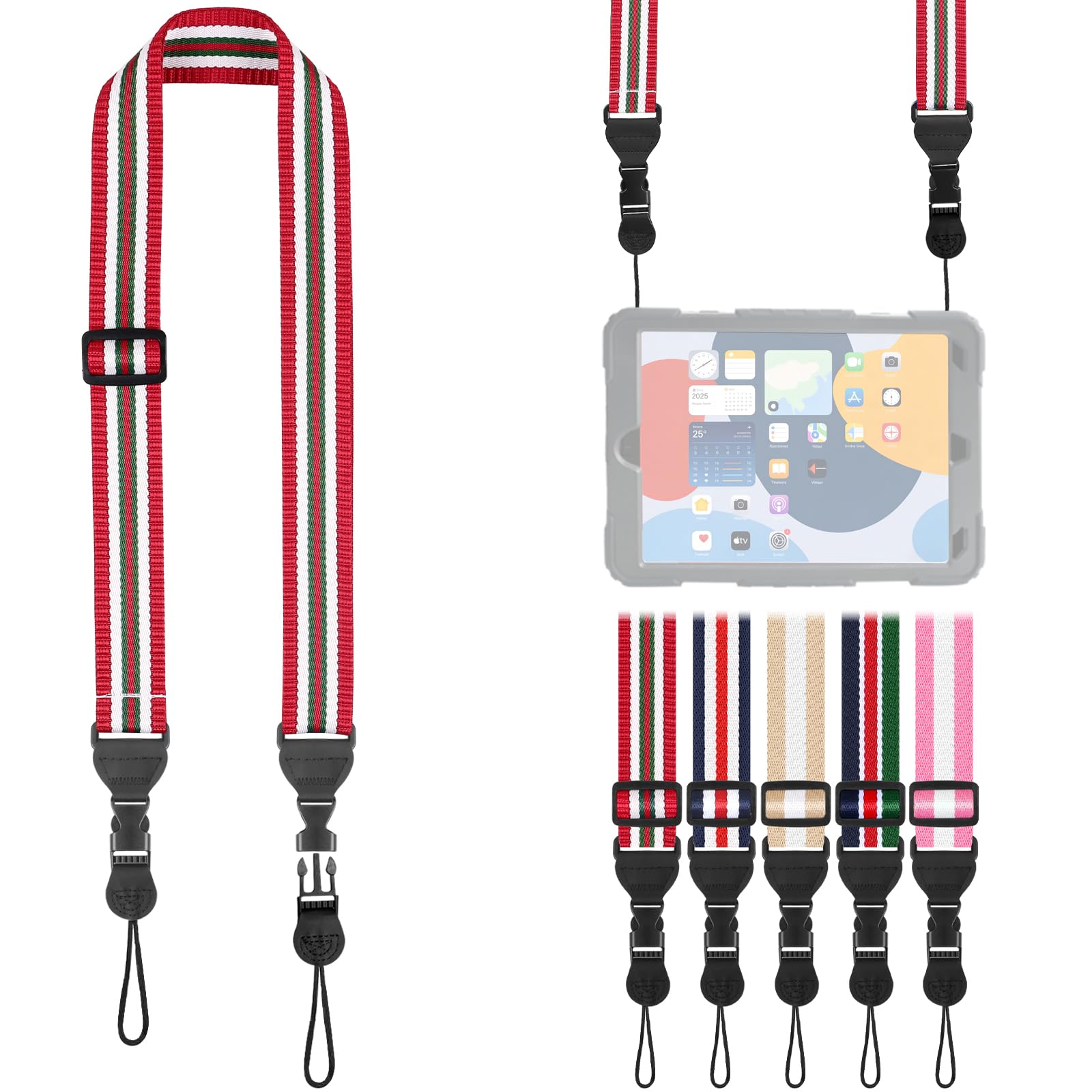 FIEIL Adjustable Shoulder Strap, Comfortable for Camera Neck Lanyard iPad Strap iPad Strap for iPad, Camera, Binocular, Crossbody, Tablet, Laptop, Binocular, Luggage Bag(Red, Green White Red A27)
