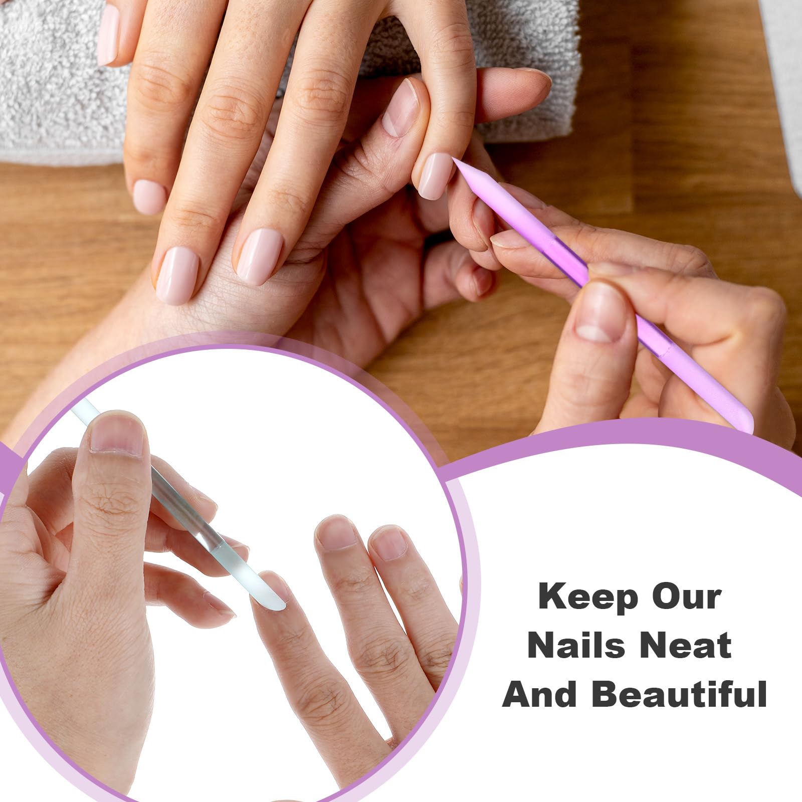 Teaaha 4 sztuki szklanych popychaczy do skórek paznokci, okrągły pilnik do paznokci, narzędzie do usuwania skórek paznokci, profesjonalne narzędzie do manicure, precyzyjne pilniki dla kobiet, do domu