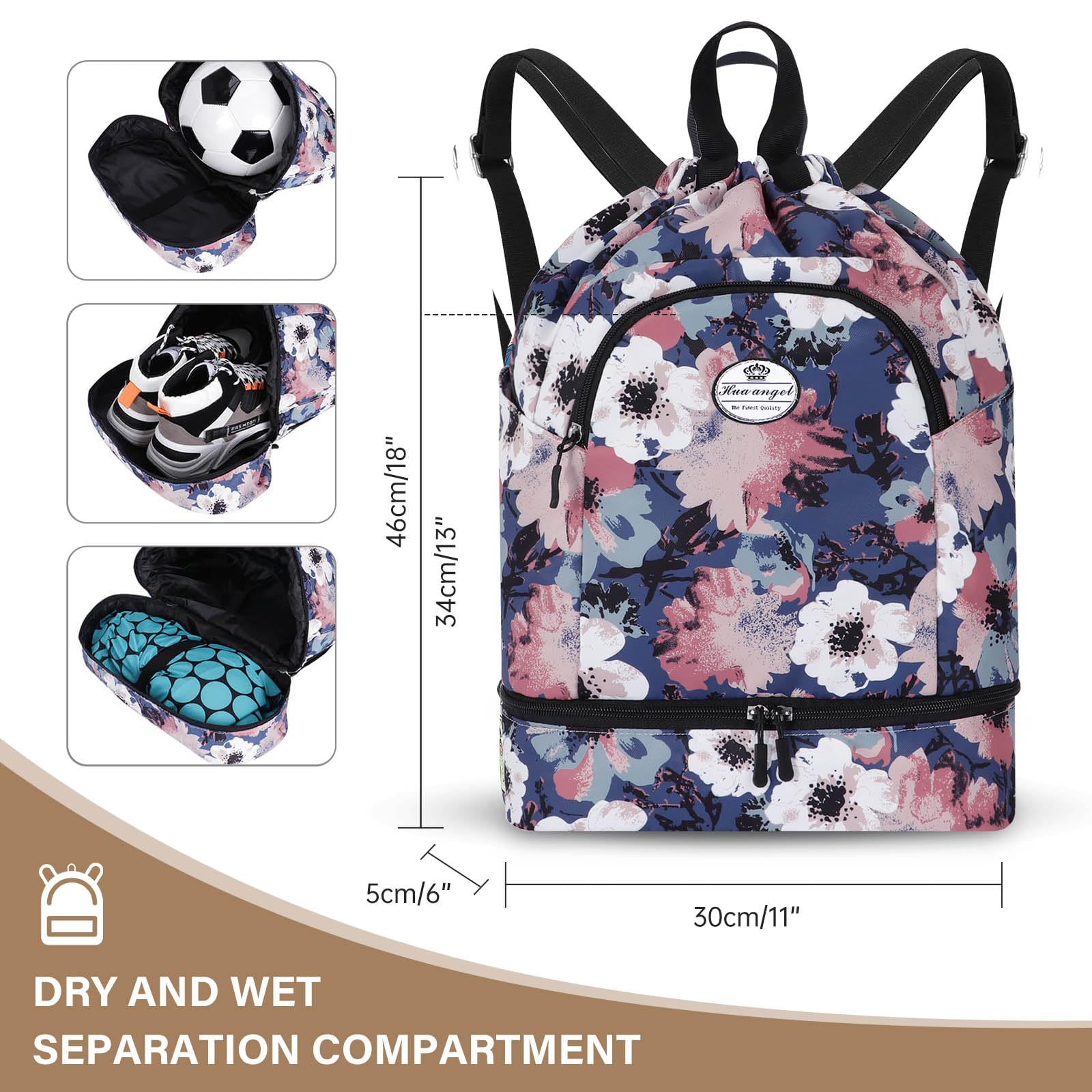 HUA ANGEL Unisex Drawstring Backpack Sports Gym Bag Drawstring Bag Weekend Daypack With Shoe Compartment for Women Men Basketball Football Outdoor Fitness Yoga Swimming Beach - Image 4