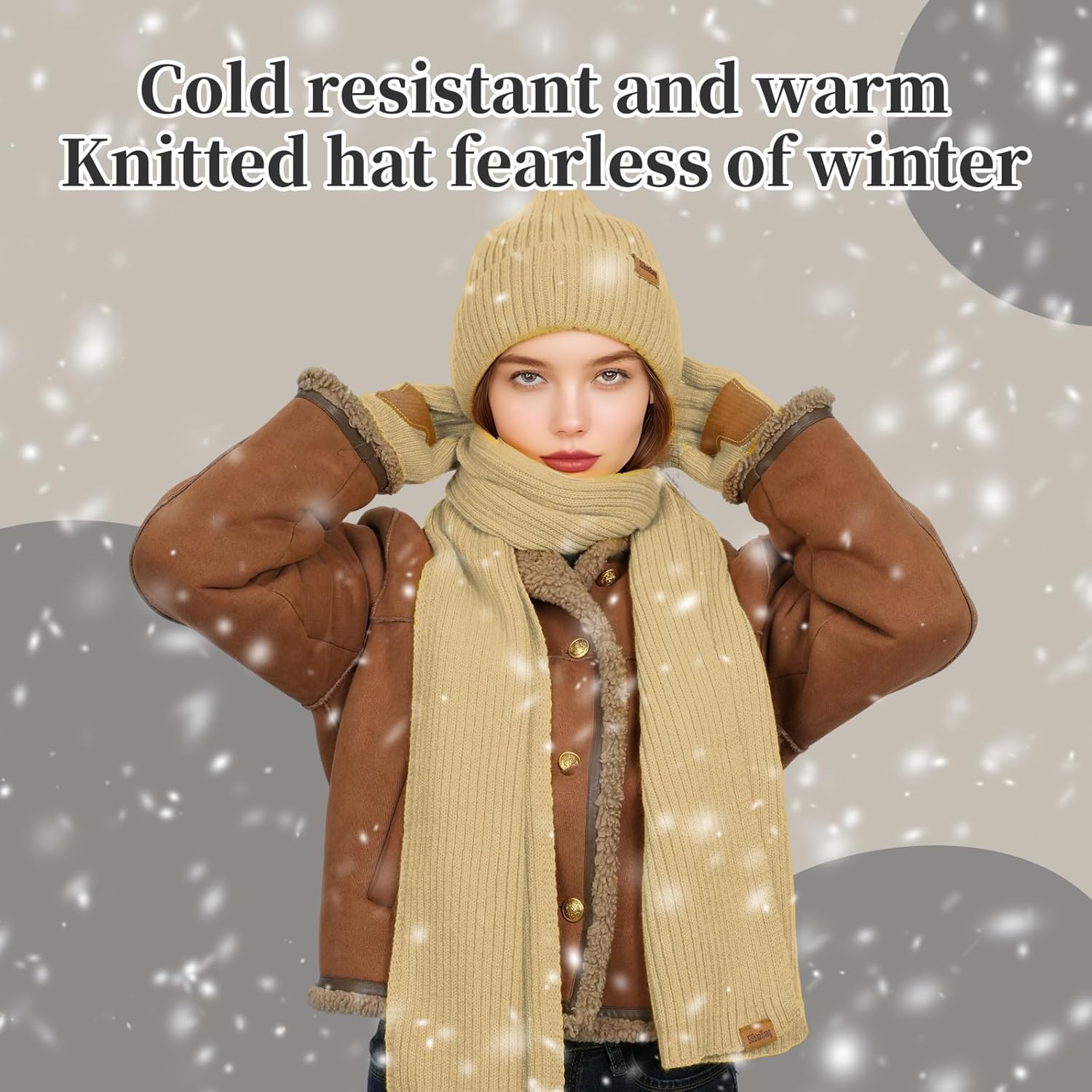 Winter Knit Beanie Hat Scarf Gloves Cold Weather Set, Warm Knit Beanie Long Scarf Touchscreen Gloves,Winter Gifts for Women - Image 2