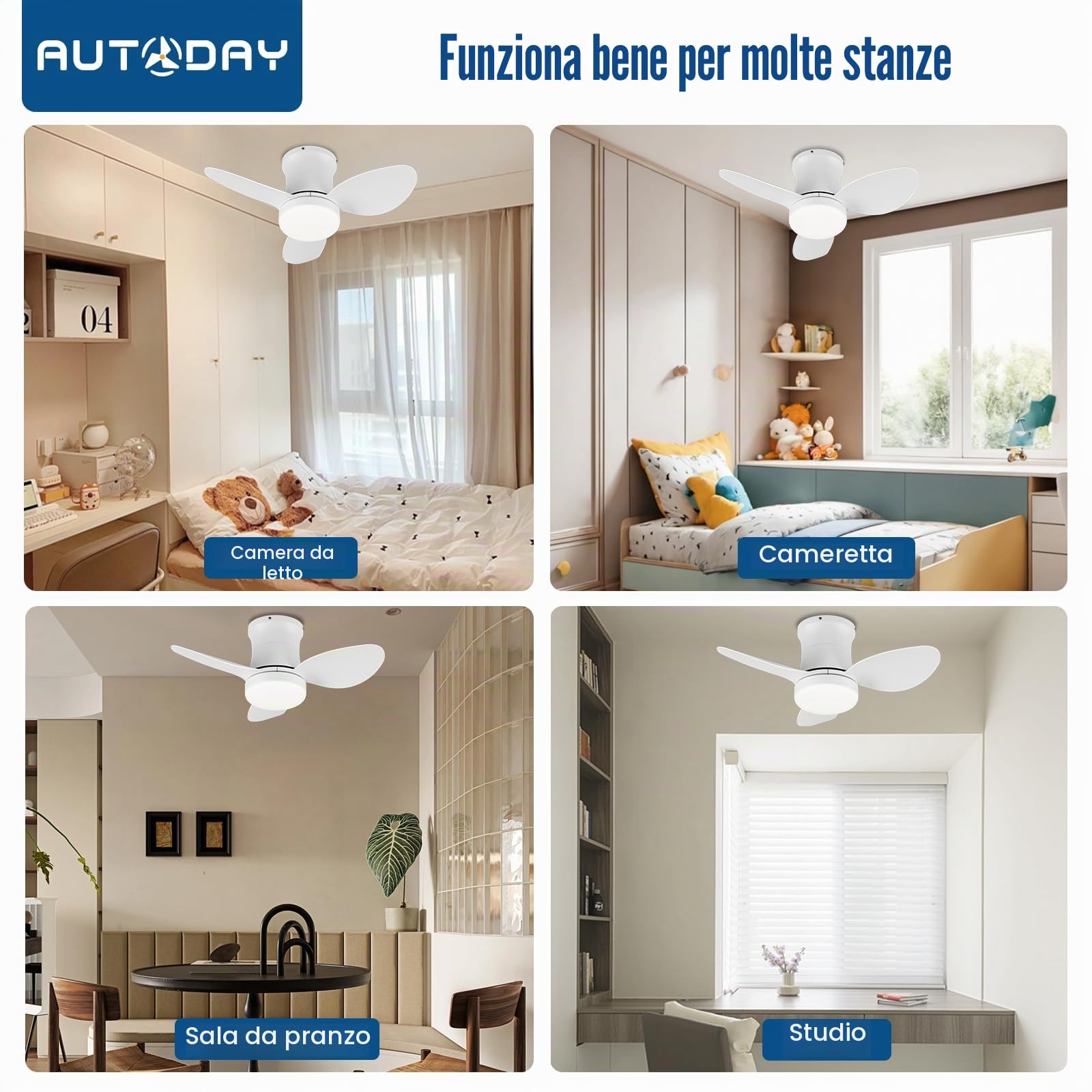 Ventilatore Da Soffitto Piccolo Silenziatore Dc Ventilatore A Soffitto Con Luce 6 Velocità Reversibile 3 Pale, Mini Led Ventilatore Soffitto Con Telecomando,Funzione Memoria,Timer (Bianco)